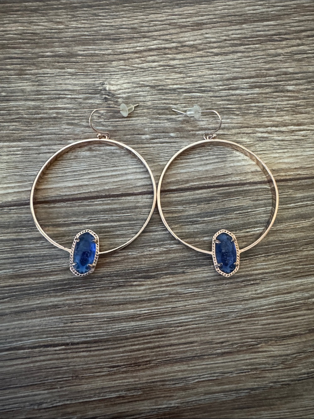 Kendra Scott Rose Gold Hoop Earrings with Blue Stone Accent